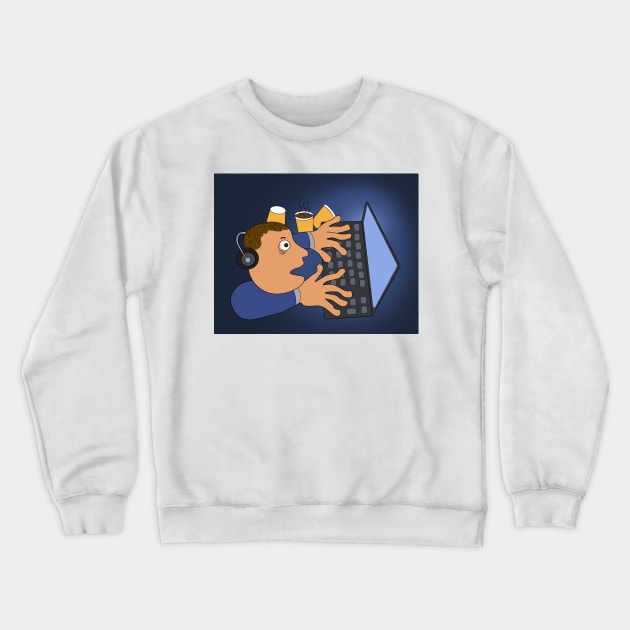 Office man overworked on computer with blue light screen. Crewneck Sweatshirt by Nalidsa